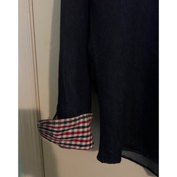 COOFANDY Men's Button-Down Long Sleeve Solid Dress Shirts Blue/Plaid Trim Size L - Picture 6 of 10